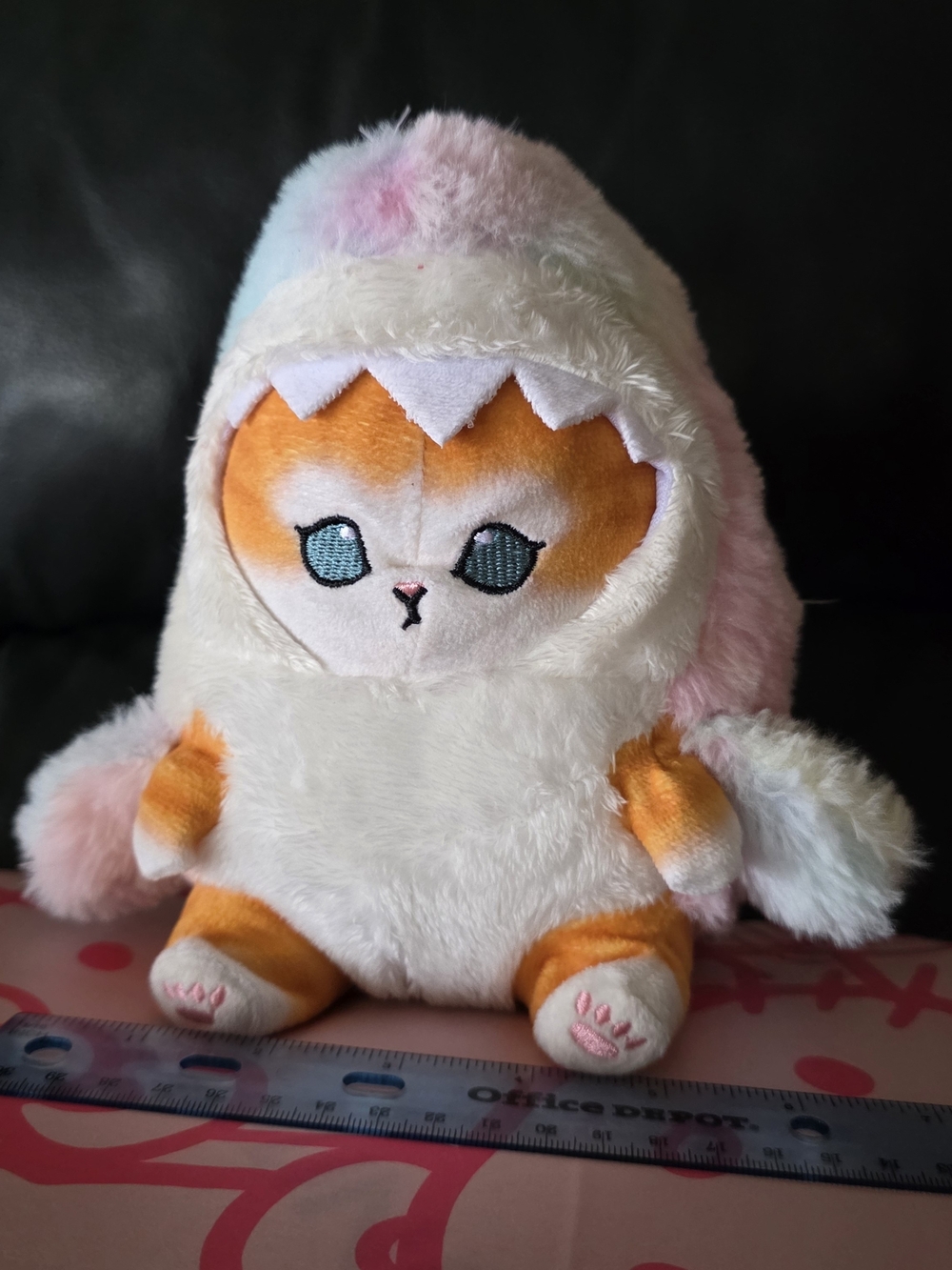 Plush Cat Stuffed Animal in White and Pink Hooded Costume